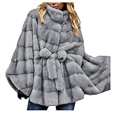 Damen Winter Kunstpelz Poncho Stola Warm Cape Cardigan Elegant Faux Fur Kunstfell Jacke Kurz Mantel Coat Bequem Mantel Lässig Mode Jacke Frauen Faux nerz mit Kapuze kunstpelz Dicke Oberbekleidung