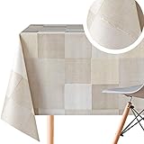 KP HOME Wachstuch-Tischdecke, quadratisch, Patchwork-Design, PVC, abwischbar, 140 x 140 cm, Beige geprägt, dick, rechteckig, abwischbar, Viny