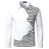 Shirt Herren Slim Fit Einfachheit Einfarbig/Gestreift Spleißen Design Herren Poloshirt Frühling Herbst Revers/Stehkragen Knopfleiste Täglich Casual Herren Langarm Shirt B-White1 XXL