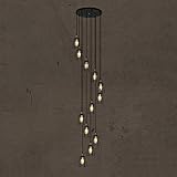 UWY Treppen Kronleuchter Loft Retro Industrial Wind Eisenkäfig Kronleuchter Rustikale rotierende Treppe Schimmernder Langer Kronleuchter für Wohnzimmer Flur Bar(Größe: 12Lichter50x250cm)