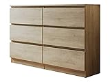 Kommode mit 6 Schubladen Malwa M6 120, Anrichte, Diele, Flur, Highboard, Mehrzweckschrank, Sideboard, Wohnzimmer, Esszimmer (Sonoma Eiche)