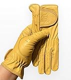 Damen Reithandschuhe, Leder, Hellbraun, Dunkelbraun und Schwarz, hochwertige Qualität (Beige/Gelb, Größe L)