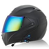 Motorrad Bluetooth Integralhelme, Hochklappbarer Motorradhelm, Modularer Lokomotive Street Bike Scooter Helm mit Mikrofon und Doppelscheibe für Herren Damen, Dot/ece Approved,V,S