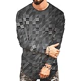 T-Shirt Herren Slim Fit Mode 3D Drucken Shirt Herren Rundhals Komfortabel Langarm Shirt Herren Moderner Straße Trend Lässig Shirt Herren Q-Grey 3XL