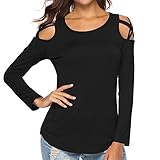 KaloryWee 2018 Damen Mode Langarm Riemchen Cold Shoulder T-Shirt Tops Blusen Schwarz,S