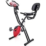 Merax Fitness Bike, Heimtrainer Klappbar, Magnetische Faltbares Fitnessfahrrad mit 10 Widerstandsstufen, Fitness Bike f¨¹r Zuhause B¨¹ro Indoorcycling Bikes mit Expanderb?nder(Rot)
