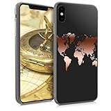 kwmobile Hülle kompatibel mit Apple iPhone XS - Handyhülle Silikon Case - Travel Umriss Rosegold Transp
