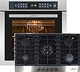 Kaiser Induktions Herd-Set 6306 R + KCG 9386, Einbaubackofen,Edelstahl,79L 15 Fkt. Grill Air fryer Full Touch + Gaskochfeld Einbau Herd,Schwarz Glas, 3,8 KW WOK,Erdgas,Propang