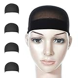 4x Perückenkappe Perücken Haube Haarnetz Perückenstrumpf Unterziehhaube aus elastischem Nylon schwarz (4x Kappe)