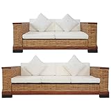 Hogotin 2-TLG. Sofagarnitur Mit Auflagen Sofacouch Sessel Sofa Set Braun Natur Rattan Geeignet Für Wohnzimmer G