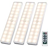 Racokky LED Schrankbeleuchtung mit Bewegungsmelder, Wiederaufladbar Schranklicht mit Fernbedienung,24er LED Nachtlicht,Warmes Licht für Küche,Kleiderschrank,Treppe,Verschiedene Räume(3 Stück)