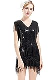 ArtiDeco 1920s Charleston Kleid Mini Damen Vintage Gatsby Kostüm Flapper 20er Jahre Cocktailkleid (Schwarz, S)