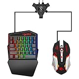 Generp-at Gaming Tastatur und Maus Set mit 35 Tasten Einhandbedienung Farbiger LED Hintergrundbeleuchtung Mechanische Tastatur Makro Definition für Android Mobile Game und Verschiedene Spiele app