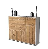 Stil.Zeit Highboard Kommode Valentina - Korpus Weiss matt - Front Holz-Design Pinie (136x108x35cm) - Push-to-Open Technik & hochwertigen Leichtlaufschienen - Made in Germany