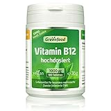 Greenfood Vitamin B12, 1000 µg, hochdosiert, 180 Tabletten, vegan – für mehr Energie. OHNE künstliche Z