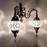 Handgefertigte türkische marokkanische Tiffany-Wandlampe im Bohemian-Stil, Doppelglasmosaik, Wandleuchte (weiß)