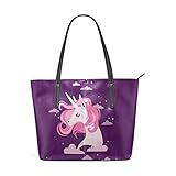 NaiiaN Handtaschen Einkaufstasche Shepherd Leder Star Night Cloud Regenbogen Einhorn Geldbörse Shopping für Frauen Mädchen Damen Student Umhängetaschen Leichter G