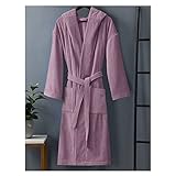 GHYUB Morgenmantel，Spa Bademantel，Frottee Bademäntel Für Damen Baumwollhandtuch Bademantel Weicher Duschmantel Lange Loungewear (Color : Pink Purple, Size : M)