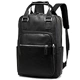 MIMITU 15,6 Zoll Laptop Rucksack Herren Leder Rucksäcke für Teenager Reisetasche Casual Daypacks Herren,Schw