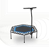 SportPlus Fitness-Trampolin, TÜV-Geprüft, Ø 126cm, leise Gummiseilfederung, 5-Fach höhenverstellbarer Haltegriff, inkl. Randabdeckung, Nutzergewicht bis 130kg, Trampolin für Jumping F