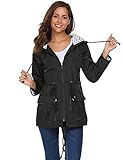 Beyove Damen Regenjacke Regenmantel mit Kapuze Tasche Funktionsjacke Regenparka Wasserdicht Atmungsaktiv(L (Herstellergröße: L), Schwarz)