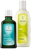 WELEDA Haarpflege Naturkosmetik Set - Belebendes Haar-Tonikum zur Vermeidung von Haarausfall und Förderung von Haarwachstum + Hirse Pflege Shampoo für die sanfte Reinigung von Haar und Kop