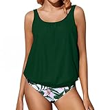 Tankini Damen Badeanzüge Zweiteilig Push Up Mit Bikinislip Tankini Schwimwear High Waist Tankini Oberteil Badeanzug Beachwear Zweiteiler Bademode Tummy Control Top mit Shorts Mädchen Blumen Bikini-S