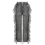 Damen Plush Edge Tie Dye Slim Straight Jeans Sexy Hipster Fashion High Waisted grau (Grey,L)