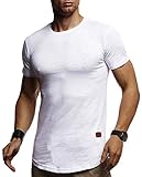 Leif Nelson Herren Sommer T-Shirt Rundhals Ausschnitt Slim Fit Baumwolle-Anteil Cooles Basic Männer T-Shirt Crew Neck Jungen Kurzarmshirt O-Neck Kurzarm Lang LN8331 Weiß Larg