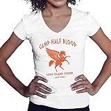 Camp Half-Blood Percy Jackson Inspired PJO Heroes of Olympus Orange Damen V-Ausschnitt weißes T-Shirt Size XXL