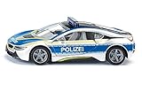 siku 2303, BMW i8 Polizeiauto, Metall/Kunststoff, Blau/Silber, Flügeltüren zum Öffnen, Gummierte R