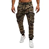 MOMONIHAO Herren Hosen Cargohose Mit Taschen Lange Pants Freizeithose Cargo Jogginghose Traininghose Fitnesshose (Grün,L)
