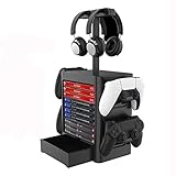 Huayuwa Spiel-Speicherturm (schwarz), passend für Sony PlayStation 5, Controller, multifunktional, Headset-Patrone, Disc-Rack, kompatibel mit PS5/PS4/Xbox One/Nintendo Sw
