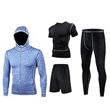 Battnot Herren Sportbekleidung Sweat-saugfähig Schnell Trocken Funktionsshirt Strumpfhosen 4 Stück Outdoor Running Gym Laufen Fitness Kompressionshosen Workout Outfit S