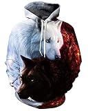 RAISEVERN 3D Herren Wolf Hoodies Kapuzen-Sweatshirt Athletic Casual Langarm Pullover mit Taschen für Sport Streetw