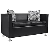 Nicoone 2-Sitzer-Sofa Wohnzimmersofa Couch Loungesofa Relaxsofa Relaxcouch Kunstleder mit 2 Kissen für Wohnzimmer, Büro, Schlafzimmer Schw