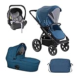 X-lander Kinderwagen 3in1 X-Move Buggy Babywanne Babyschale Wickeltasche Komplettset Luftreifen Gelände Wagen Liegefunktion Sportwagen Stroller (Petrol blue)