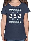Weihnachten Kinder Geschenk Christmas - Norweger Pixel Pinguin - 140 (9/11 Jahre) - Dunkelblau Meliert - Norweger Shirt - F131K - Mädchen Kinder T-S