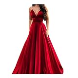 Abendkleider Cocktailkleid Maxikleider Brautjungfer Damenmode Einfarbig V Ausschnitt Kleider Bodenlang Sling Elegant Partykleid Hochzeit Ärmelloses Festlich Maxikleider Ballkleider (Rot, XXL)