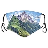 Gesichtsmaske, 2 Stück, Staubmaske für Erwachsene, mit Filter, Frühlingszeit im ländlichen Tal, mit Dorf, ruhiges Leben, mittelgroß
