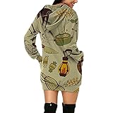 GOKOMO Halloween Kostüm Damen Kleid Langarm Hoodie Halloween Print süßer Ghost(M,Grün)