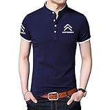 NIUFEITIANLE Herren Hemd mit Stehkragen Citro-en Logo Print Kurzarm T-Shirt Herren & Damen Baumwoll-Poloshirts Freizeit/Blue/XXL