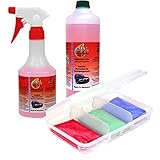 Reinigungsknete Sebatop Auto Set Blau Grün Rot je 100g + Gleitmittel 1,5l + Box für Autolack