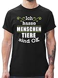 Sprüche Statement mit Spruch - Ich Hasse Menschen Tiere sind ok - L - Schwarz - Herren t Shirt ich Hasse Menschen - L190 - Tshirt Herren und Männer T-S