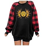 Damen Pullover Sweashirt Langarm Oberteil Retro Sonne und Mond Drucken Tshirt Bluse Langarmshirt Lose Lässig Tunika Tops Elegant Casual Rundhals T-Shirts Ob