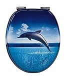 SITZPLATZ® WC-Sitz mit Absenkautomatik, Tier Dekor Dolphin Dream, Toilettensitz mit Holz-Kern & Schnellbefestigung, Standard O Form, Metallscharniere, Toilettendeckel Delfin, Fisch, 40272 9
