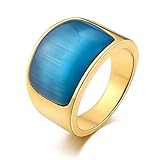 Daesar Edelstahl Ringe mit Stein Herren Gold, Männer Ring Personalisiert Gothic Blau Opal Breite 15 MM Gr.57 (18.1)