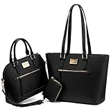 LOVEVOOK Handtasche Damen Set Tasche für Damen Groß Taschen Shopper Umhängetasche PU Leder Geldbörse Designer Schultasche Mädchen Teenager Tote Bag für Büro Schule Einkauf Reise Geschenk, Schw