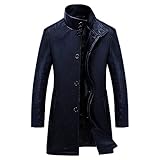 CIDCIJN Herren Lederjacke - Luxus Trench Ledermantel Herren Einreihig Business Casual Lederjacke Männlich Schwarz Lange Pu Mantel Große Größe, Blau, L