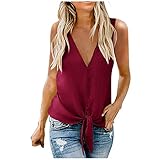 BUKINIE Damen-Tanktop mit Schnürung vorne, V-Ausschnitt, leger, Knopfleiste, Tunika-Oberteil, Designer-Shirt, lockere Passform, rot, X-Larg